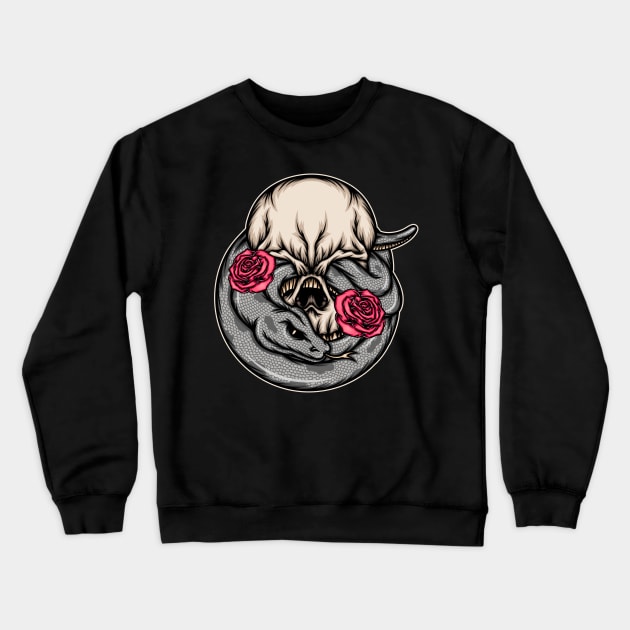 Cool snake skull with roses illustration Crewneck Sweatshirt by WODEXZ